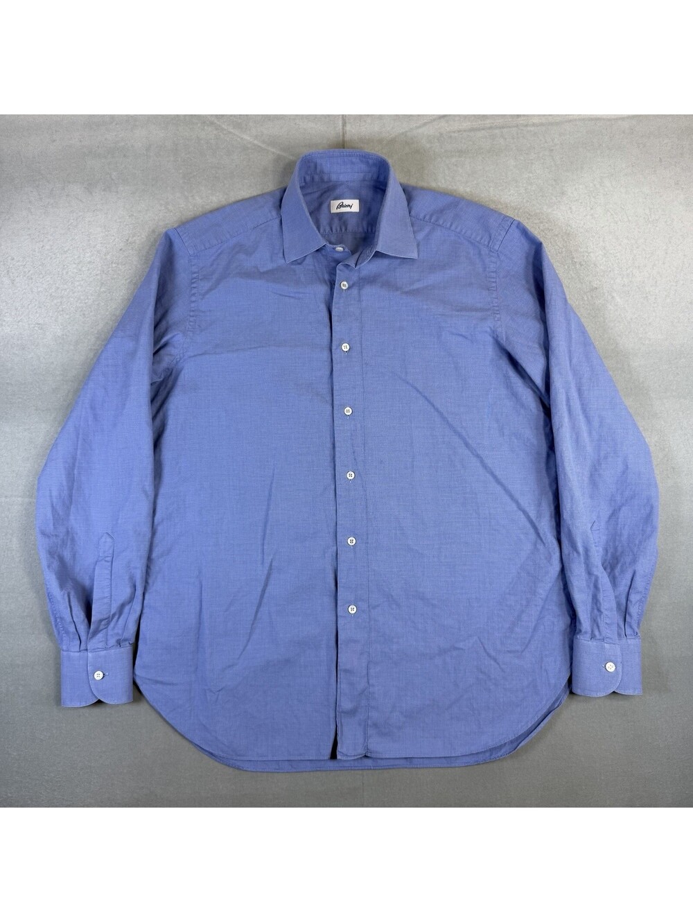 Brioni Dress Shirt Men’s 15/38 Blue Micro Check 100% Cotton Made In Italy